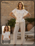 Basmma Fashion - Floral Blouse & Striped Pants Set | طقم بلوزة ورد وبنطلون مقلّم