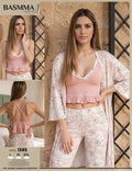 Basmma Fashion - 3-Piece Floral Robe, Bralette & Pants Set | طقم 3 قطع روب وتوب كروب وبنطلون