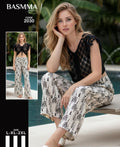 Basmma Fashion - Black Crochet Top & Pants Set | طقم توب كروشيه أسود وبنطلون