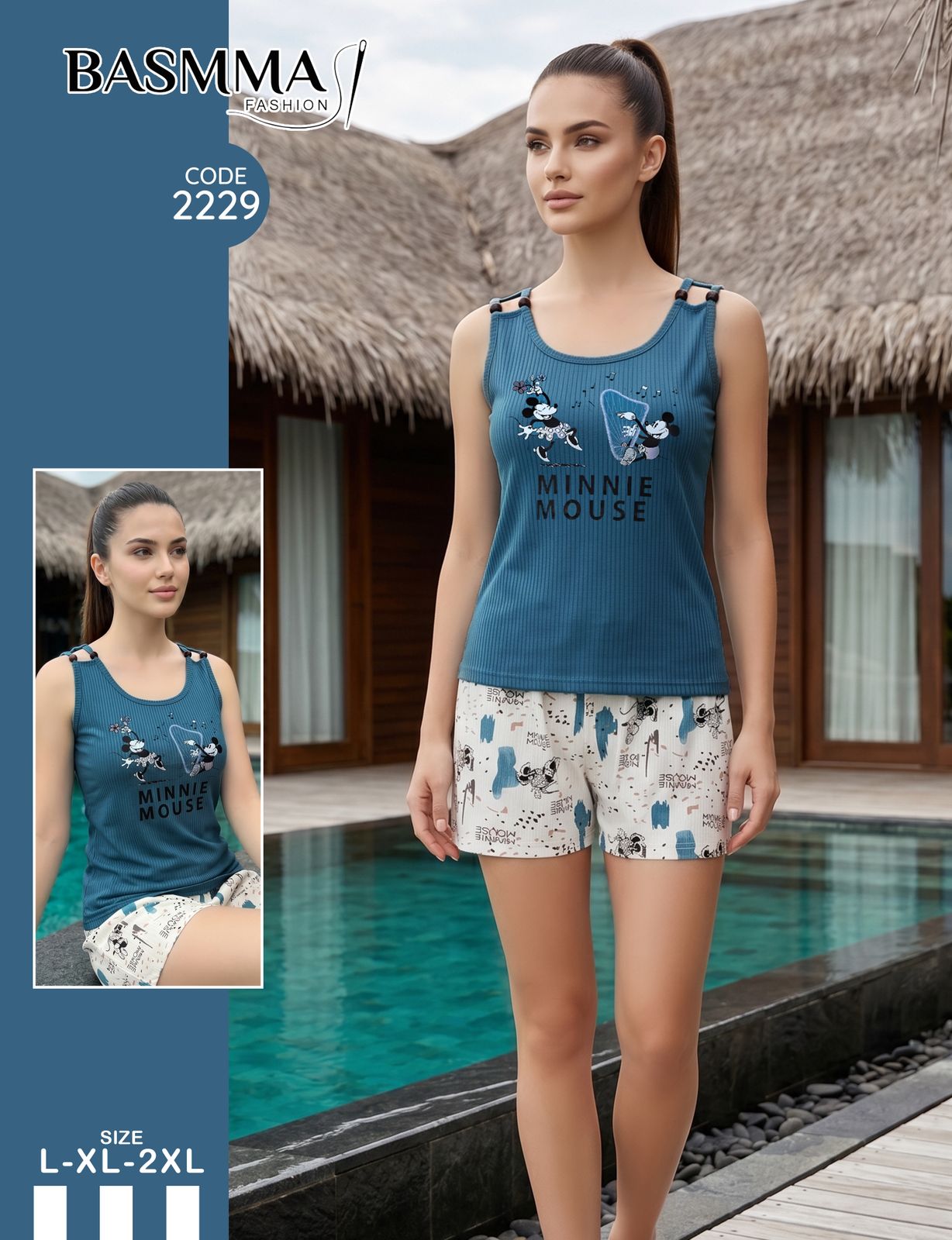 Basmma Fashion - Minnie Print Cami & Shorts Set | طقم تيشيرت ميني وشورت مطبوع