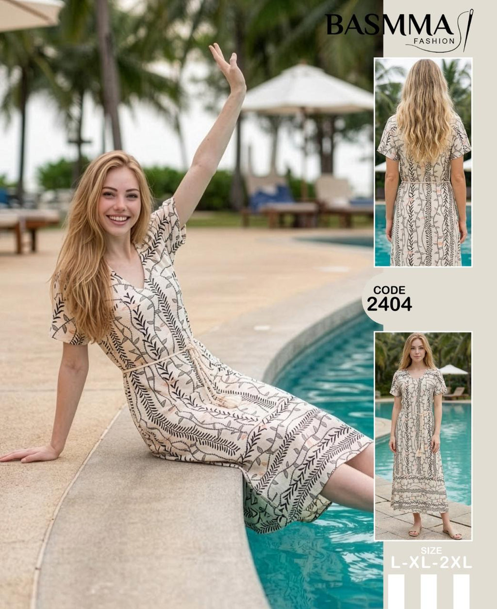 Basmma Fashion - Botanical Print Midi Dress | فستان ميدي بطبعة نباتية