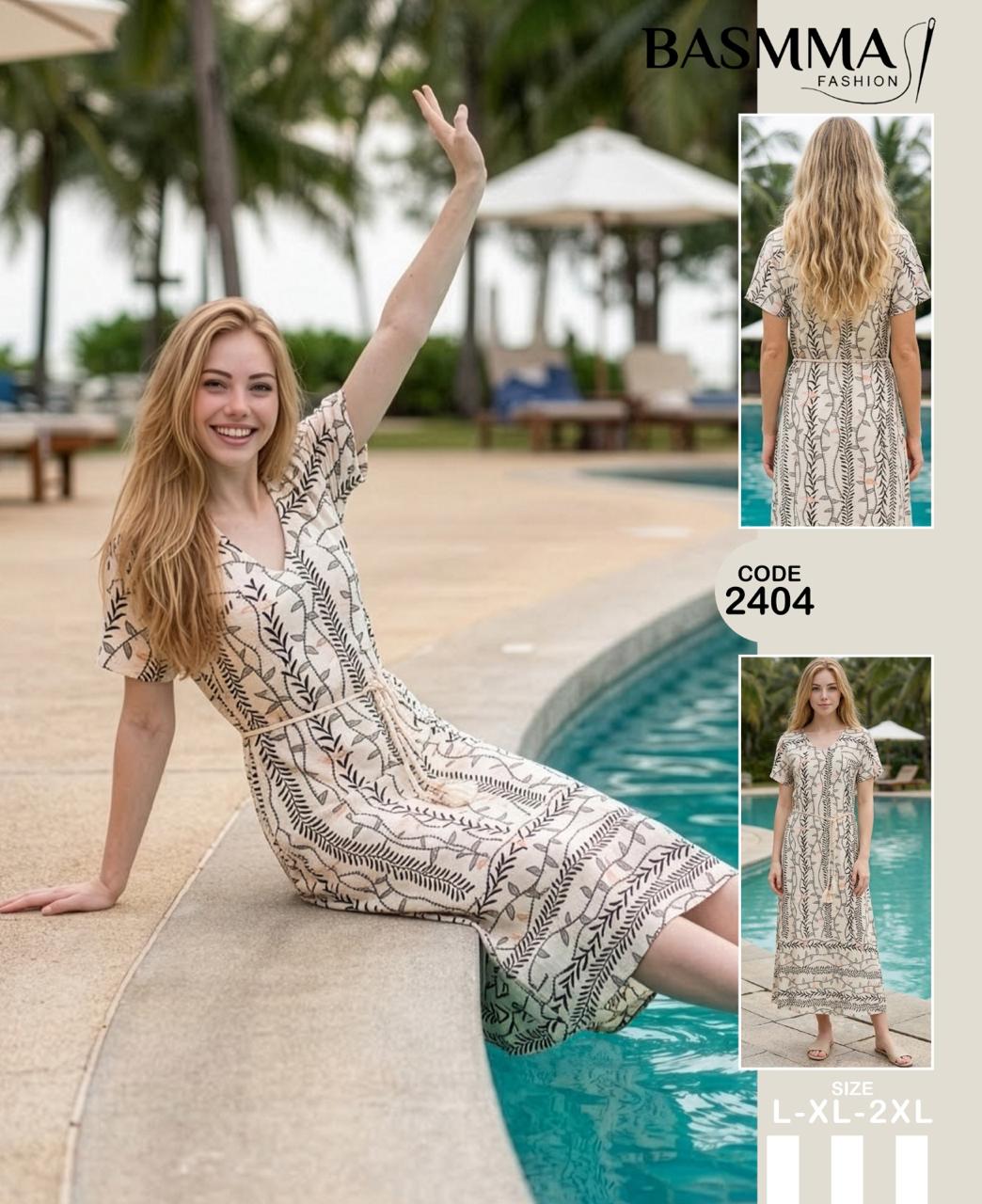 Basmma Fashion - Botanical Print Midi Dress | فستان ميدي بطبعة نباتية