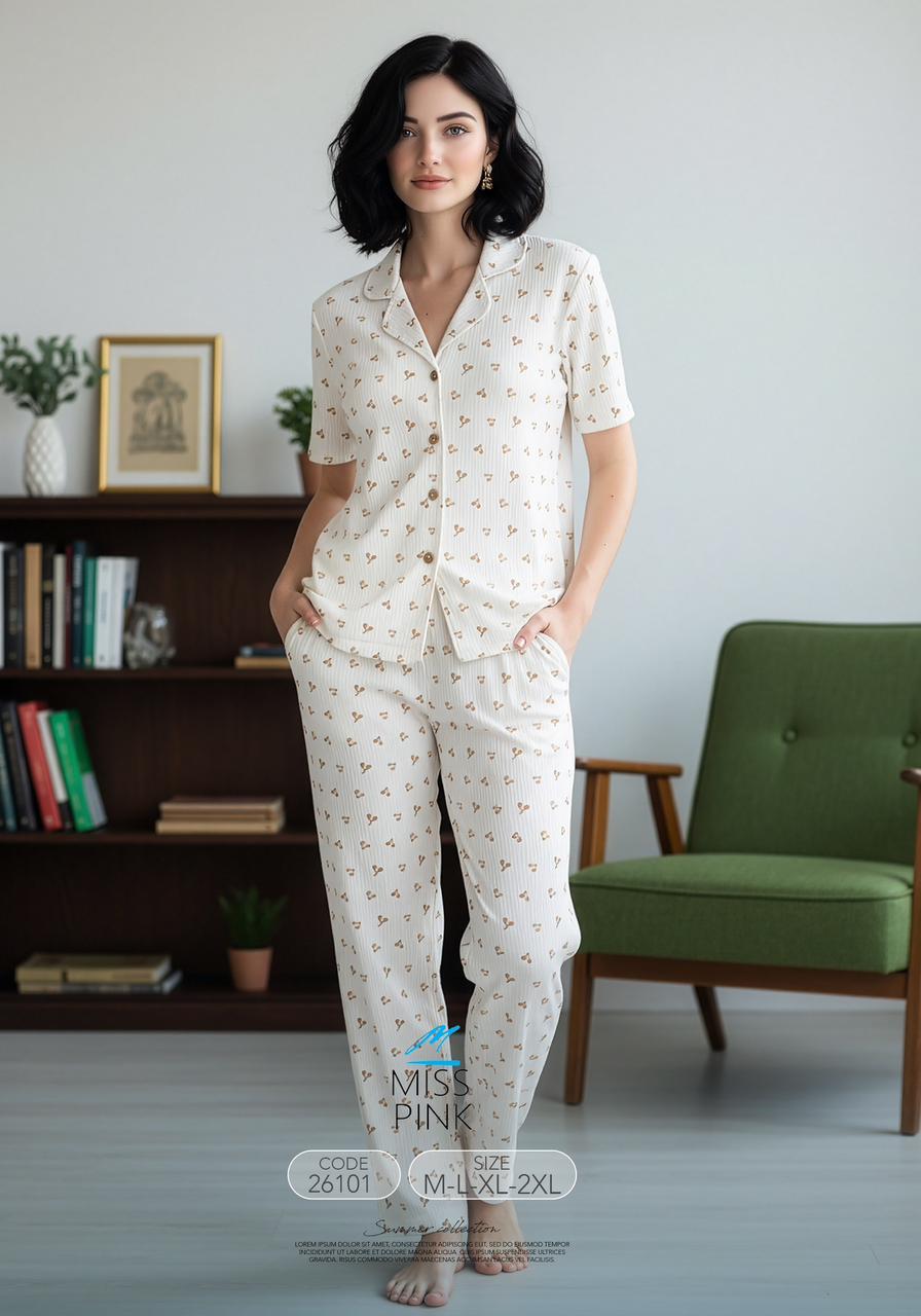 Miss Pink - Cherry Blossom Button-Down Pajama Set | طقم بيجاما كرز كلاسيك