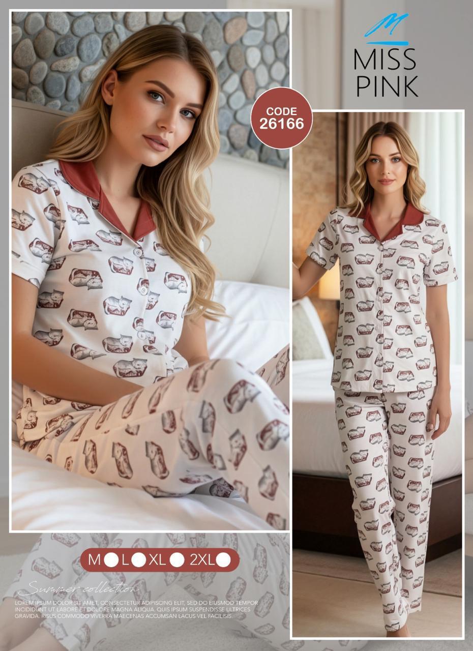 Miss Pink - Sleeping Cats Pajama Set | طقم بيجاما قطط نائمة