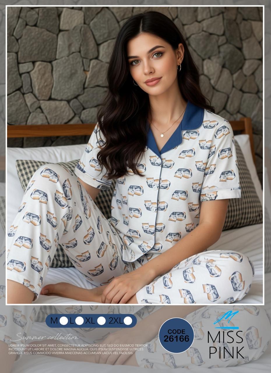 Miss Pink - Sleeping Cats Pajama Set | طقم بيجاما قطط نائمة