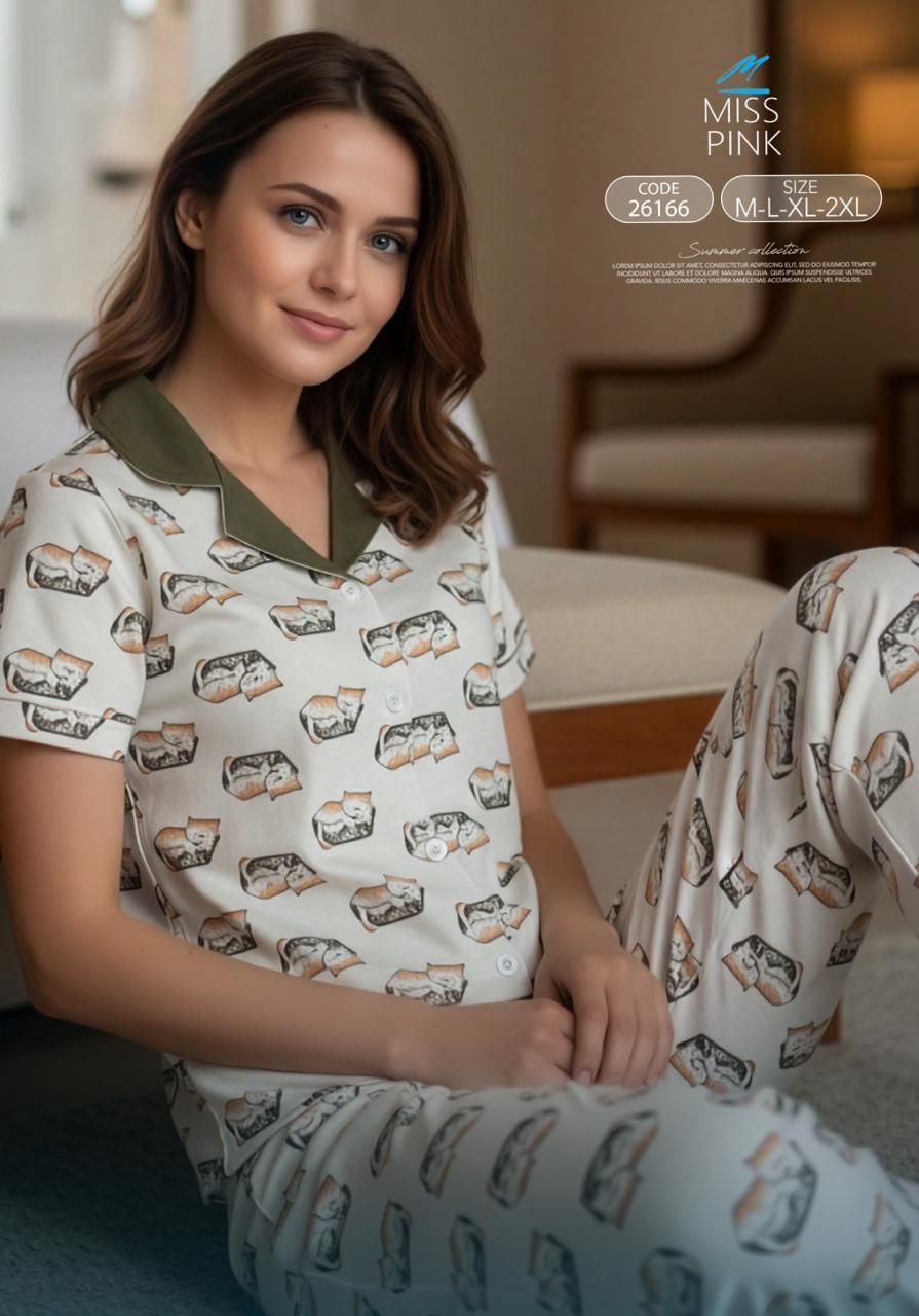 Miss Pink - Sleeping Cats Pajama Set | طقم بيجاما قطط نائمة
