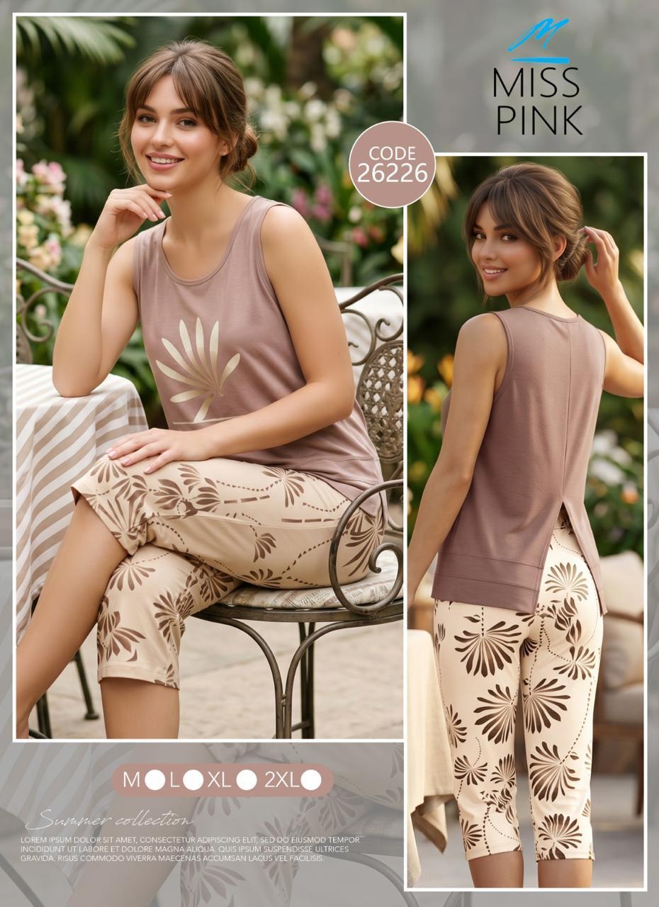 Miss Pink - Nature Tank & Printed Capri Set | طقم تانك Nature وكابري مطبوع