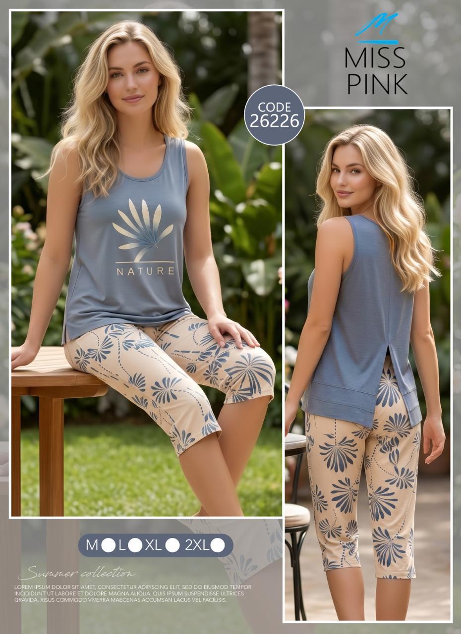 Miss Pink - Nature Tank & Printed Capri Set | طقم تانك Nature وكابري مطبوع