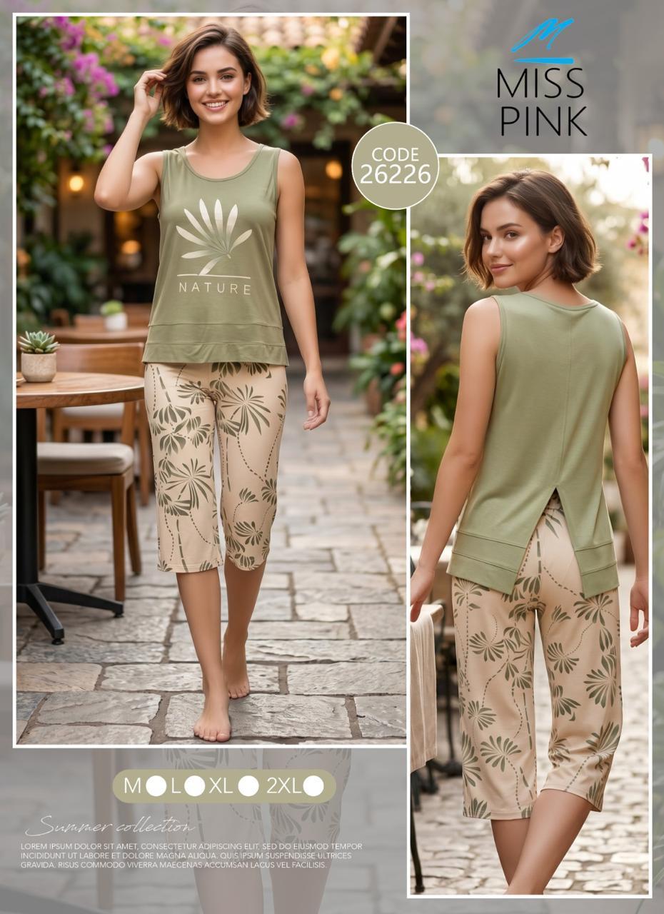 Miss Pink - Nature Tank & Printed Capri Set | طقم تانك Nature وكابري مطبوع