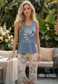 Miss Pink - Nature Tank & Printed Capri Set | طقم تانك Nature وكابري مطبوع