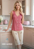 Miss Pink - Lace-Trim Cami & Floral Capri Set | طقم كاميه دانتيل وكابري مزهّر
