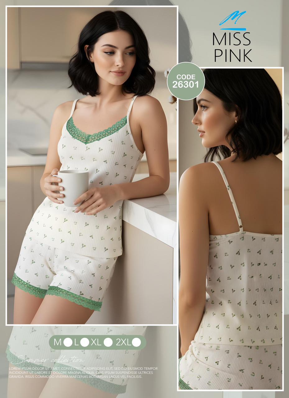 Miss Pink - Lace-Trim Cami & Shorts Set | طقم كامي وشورت بدانتيل