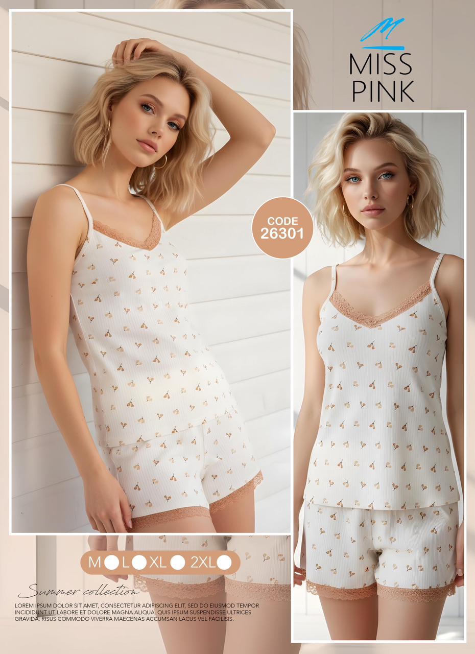 Miss Pink - Lace-Trim Cami & Shorts Set | طقم كامي وشورت بدانتيل