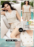 Miss Pink - Embroidered Crochet Vest & Shorts Set | طقم فيست كروشيه مطرز وشورت