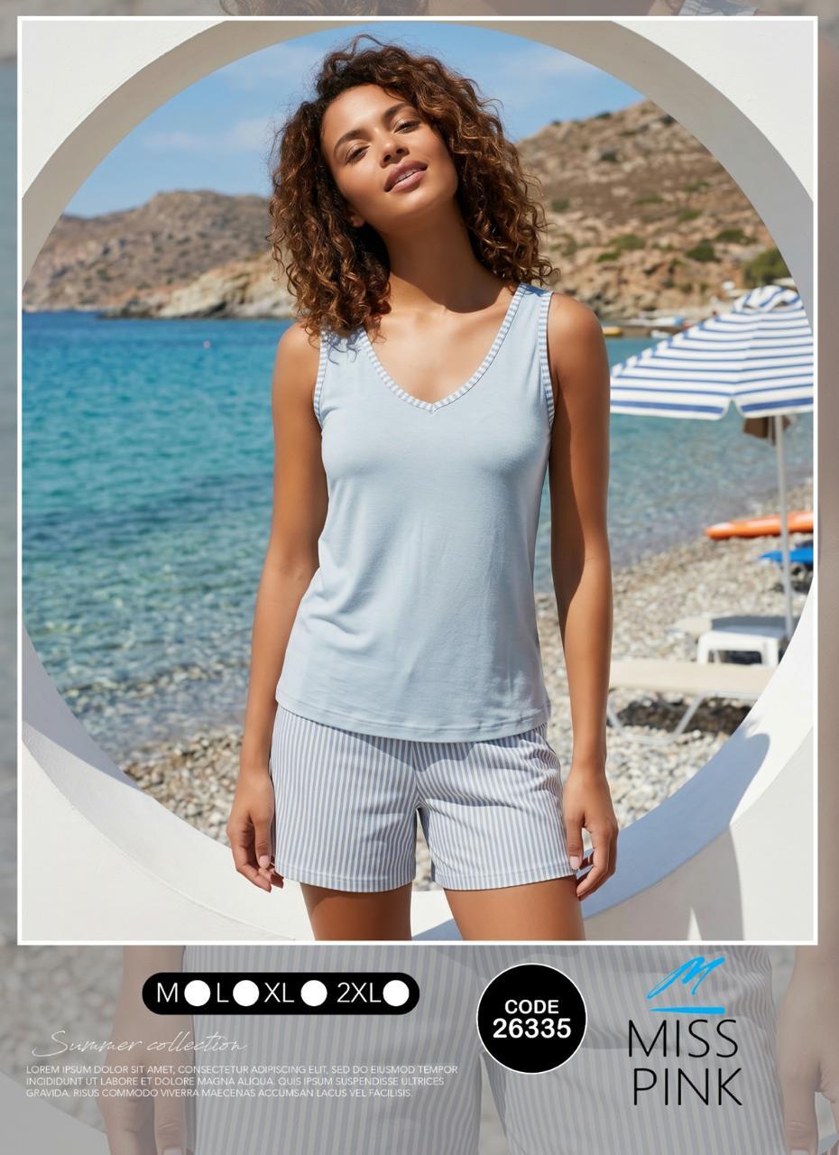 Miss Pink - Tank & Striped Shorts Set | طقم تانك وشورت مقلّم