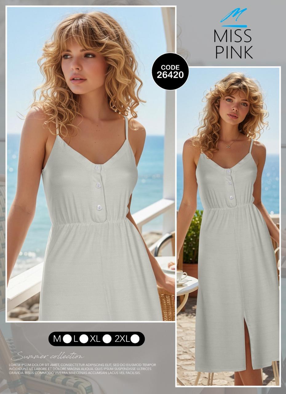 Miss Pink - Button-Front Strappy Midi Dress | فستان ميدي بحمالات وأزرار