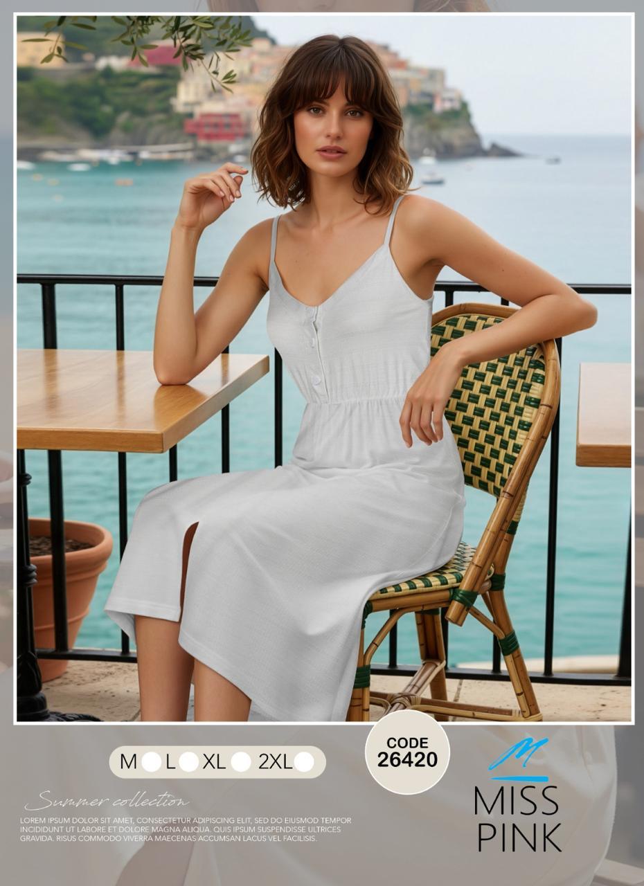Miss Pink - Button-Front Strappy Midi Dress | فستان ميدي بحمالات وأزرار