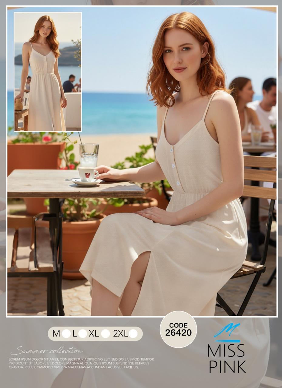 Miss Pink - Button-Front Strappy Midi Dress | فستان ميدي بحمالات وأزرار
