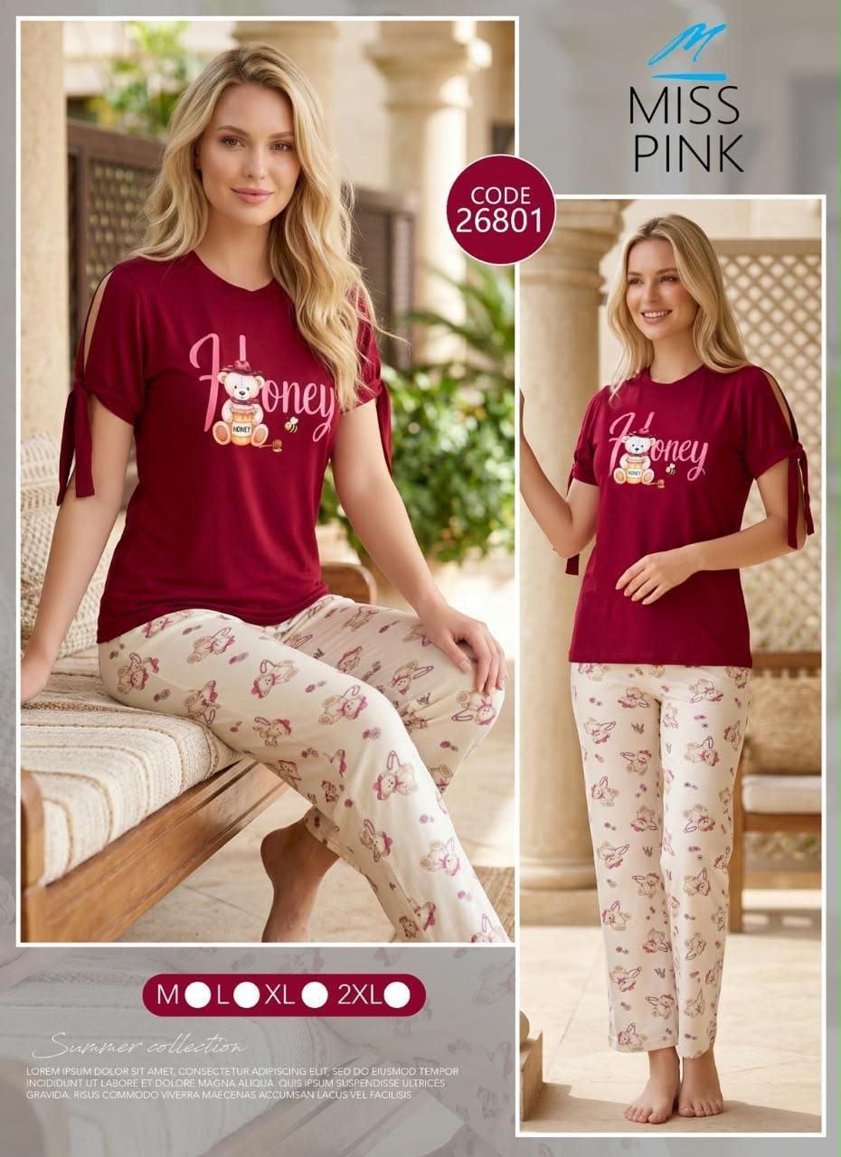Miss Pink - Honey Bear Pajama Set | طقم بيجاما دبدوب Honey