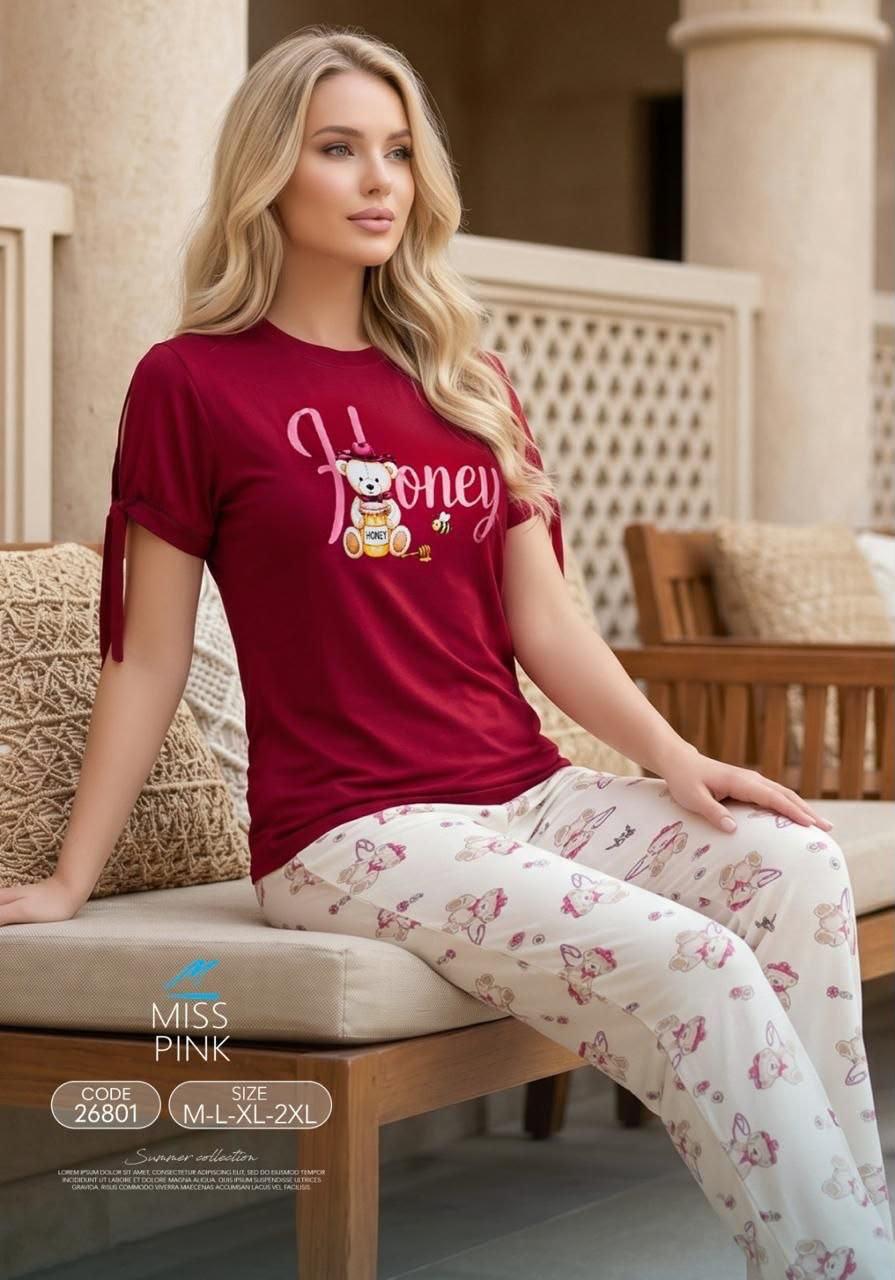 Miss Pink - Honey Bear Pajama Set | طقم بيجاما دبدوب Honey