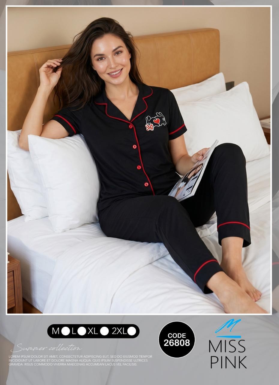 Miss Pink - Heart Keys Button-Down Pajama Set | طقم بيجاما ازرار قلوب