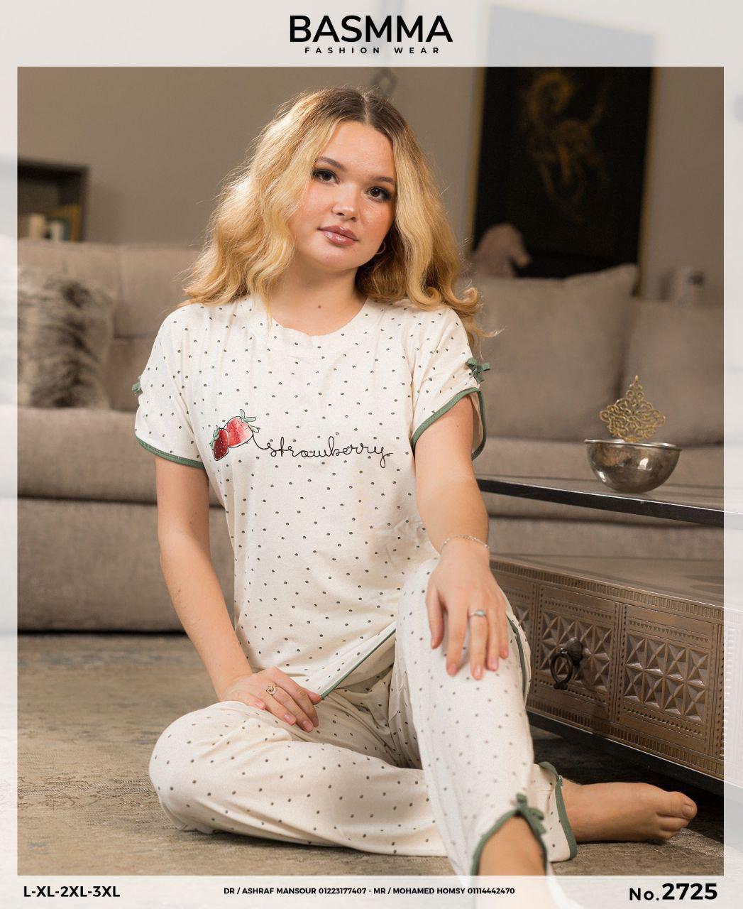 Basmma Fashion - Strawberry Print Polka-Dot Pajama Set | طقم بيجاما بطبعة فراولة ونقط