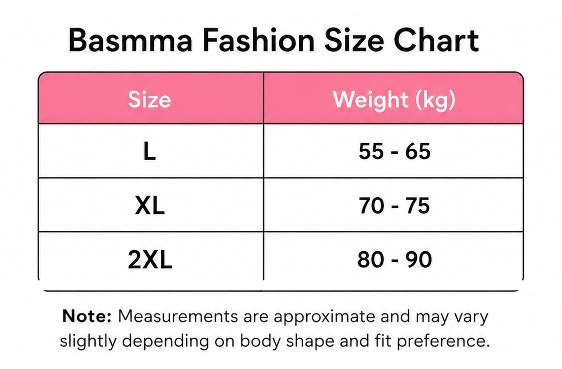 جدول المقاسات — بسمة فاشون | Basmma Fashion size chart