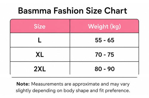جدول المقاسات — بسمة فاشون | Basmma Fashion size chart