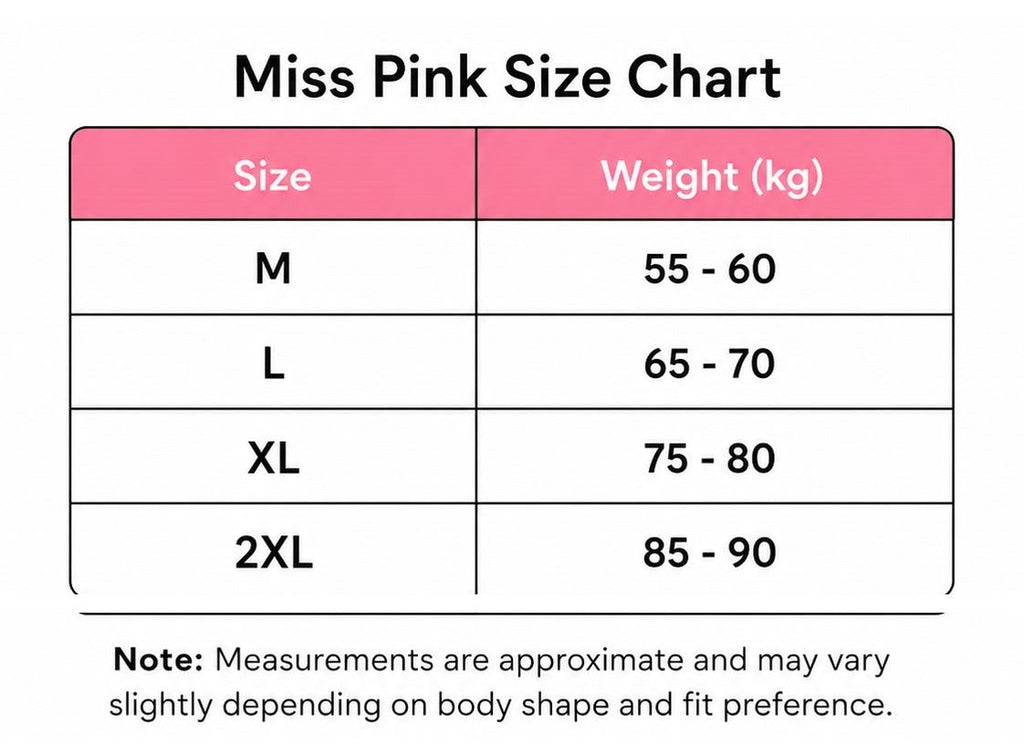 جدول المقاسات — ميس بينك | Miss Pink size chart